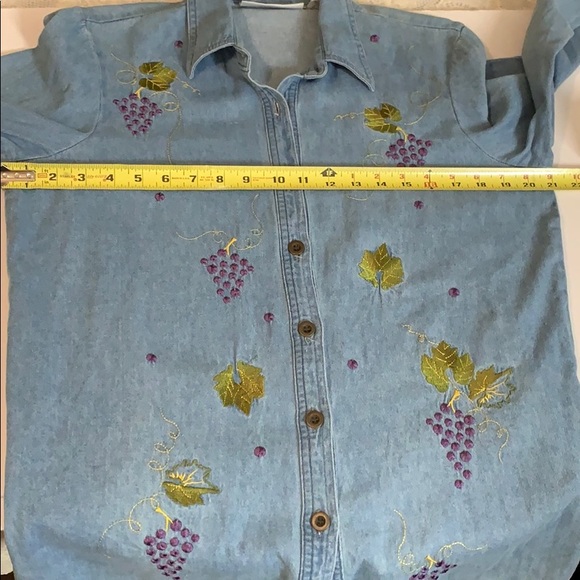 Embroidered Grapes and Leaves Cotton Shirt - Picture 11 of 12